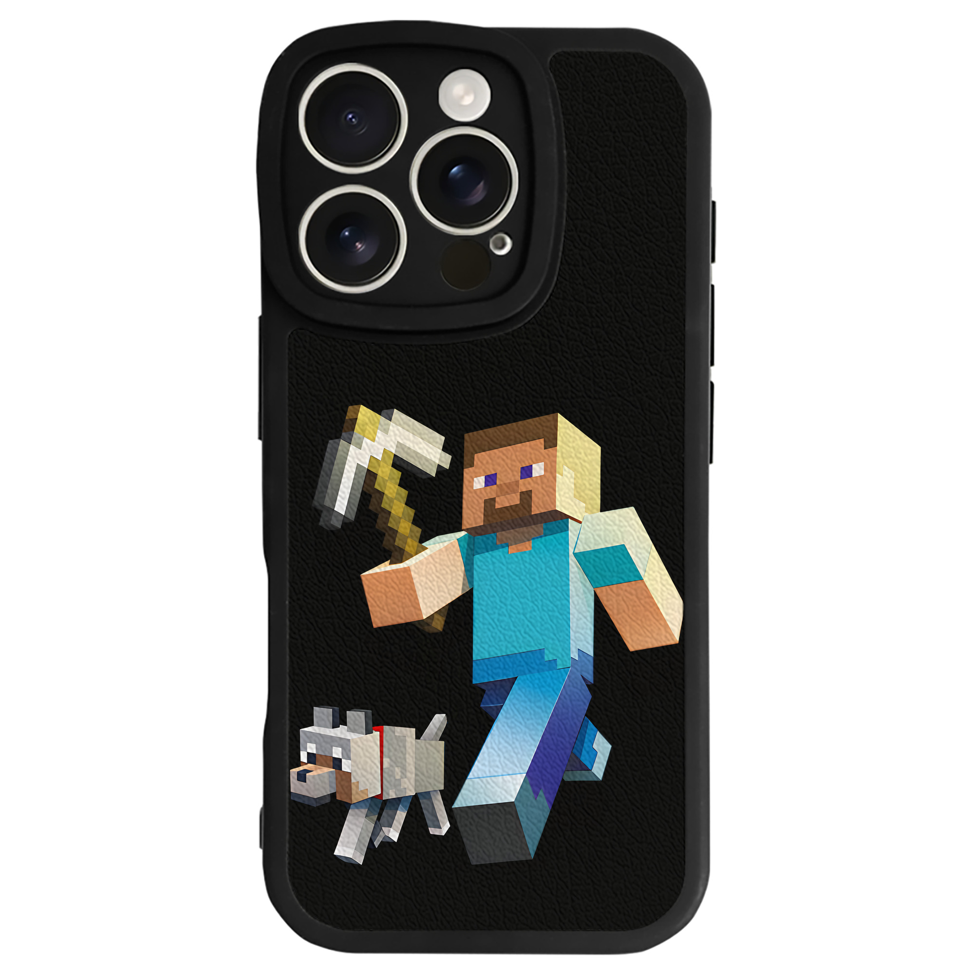 （画像用） マインクラフト ブロックの世界 Minecraft MC Block world 【iPhone 16シリーズ対応】シリコンスマホケース（レザー調） 材質：シリコン
